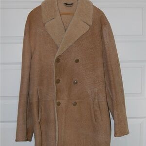 Hugo Boss Men's Camel Double-Breasted lamb leather Pea Coat